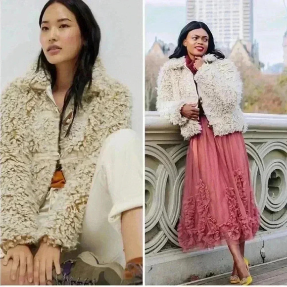 Anthropologie “Brenna” Faux Fur “Teddy” Short Coat In Cream Extra Small EUC! - Picture 3 of 16